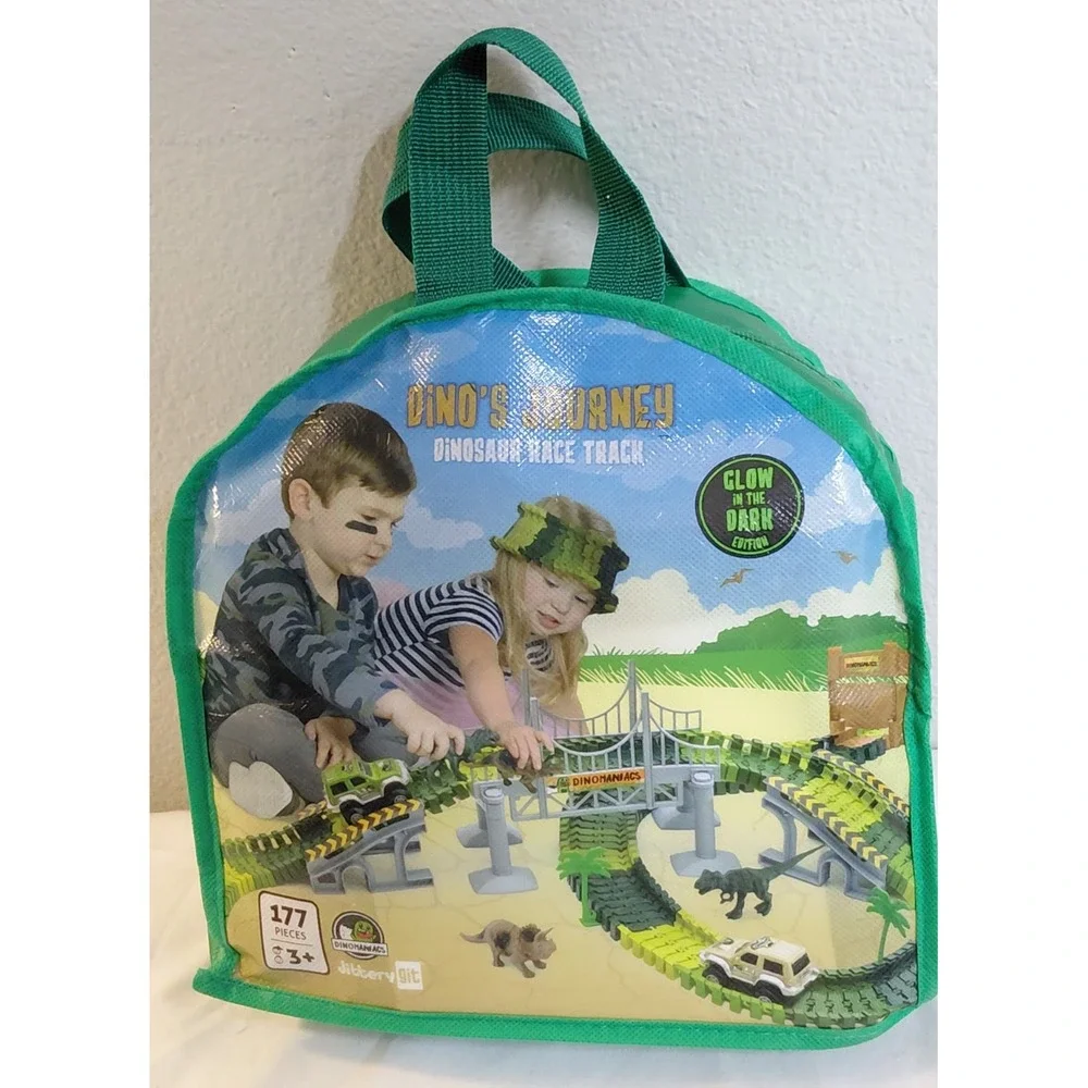 JitteryGit Dino's Journey Dinosaur Race Track Glow in Dark 177pc Carry Case